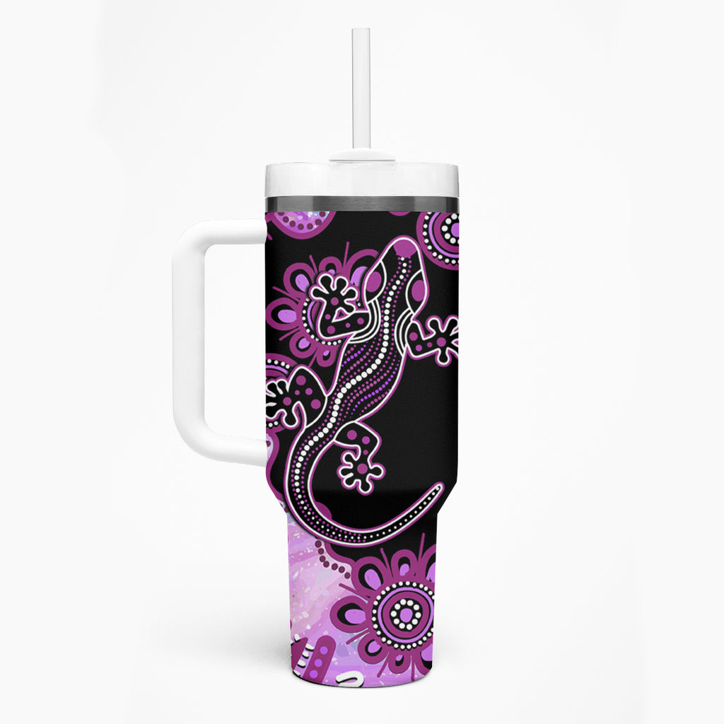 Australia Tumbler With Handle Aussie Opal Pattern With Lizard Aboriginal Art - Pink