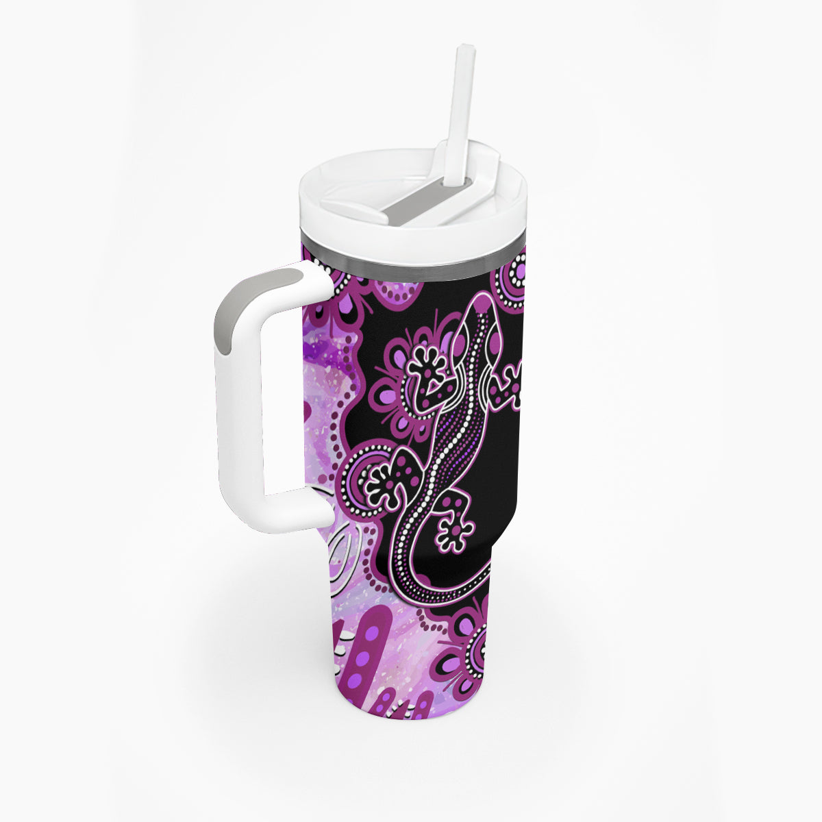 Australia Tumbler With Handle Aussie Opal Pattern With Lizard Aboriginal Art - Pink