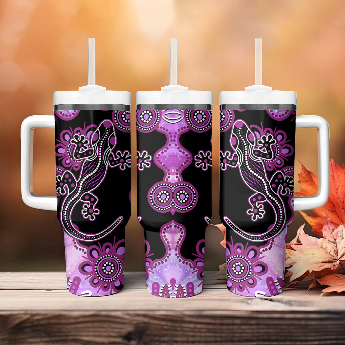 Australia Tumbler With Handle Aussie Opal Pattern With Lizard Aboriginal Art - Pink