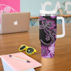 Australia Tumbler With Handle Aussie Opal Pattern With Lizard Aboriginal Art - Pink