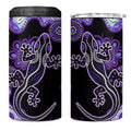 Australia Opal 4 in 1 Can Cooler Tumbler Aussie Lizard With Aboriginal Art - Purple
