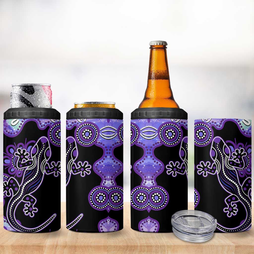 Australia Opal 4 in 1 Can Cooler Tumbler Aussie Lizard With Aboriginal Art - Purple