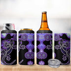 Australia Opal 4 in 1 Can Cooler Tumbler Aussie Lizard With Aboriginal Art - Purple