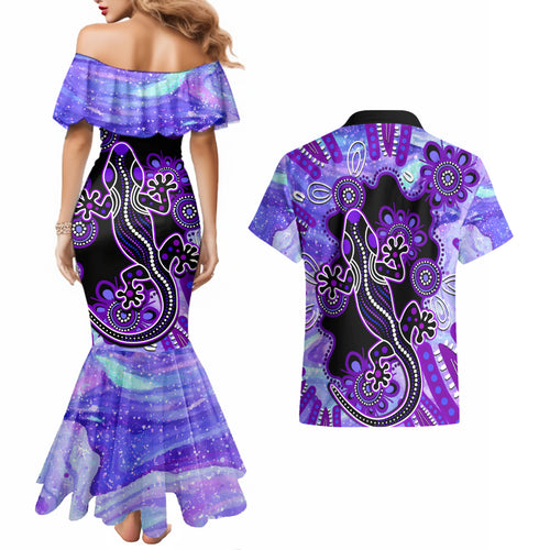 australia-opal-couples-matching-mermaid-dress-and-hawaiian-shirt-aussie-lizard-with-aboriginal-art-purple