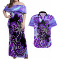 australia-opal-couples-matching-off-shoulder-maxi-dress-and-hawaiian-shirt-aussie-lizard-with-aboriginal-art-purple