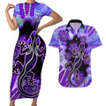 australia-opal-couples-matching-short-sleeve-bodycon-dress-and-hawaiian-shirt-aussie-lizard-with-aboriginal-art-purple