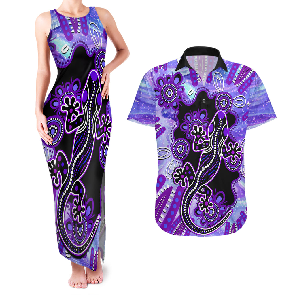 australia-opal-couples-matching-tank-maxi-dress-and-hawaiian-shirt-aussie-lizard-with-aboriginal-art-purple
