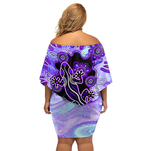 australia-opal-family-matching-off-shoulder-short-dress-and-hawaiian-shirt-aussie-lizard-with-aboriginal-art-purple