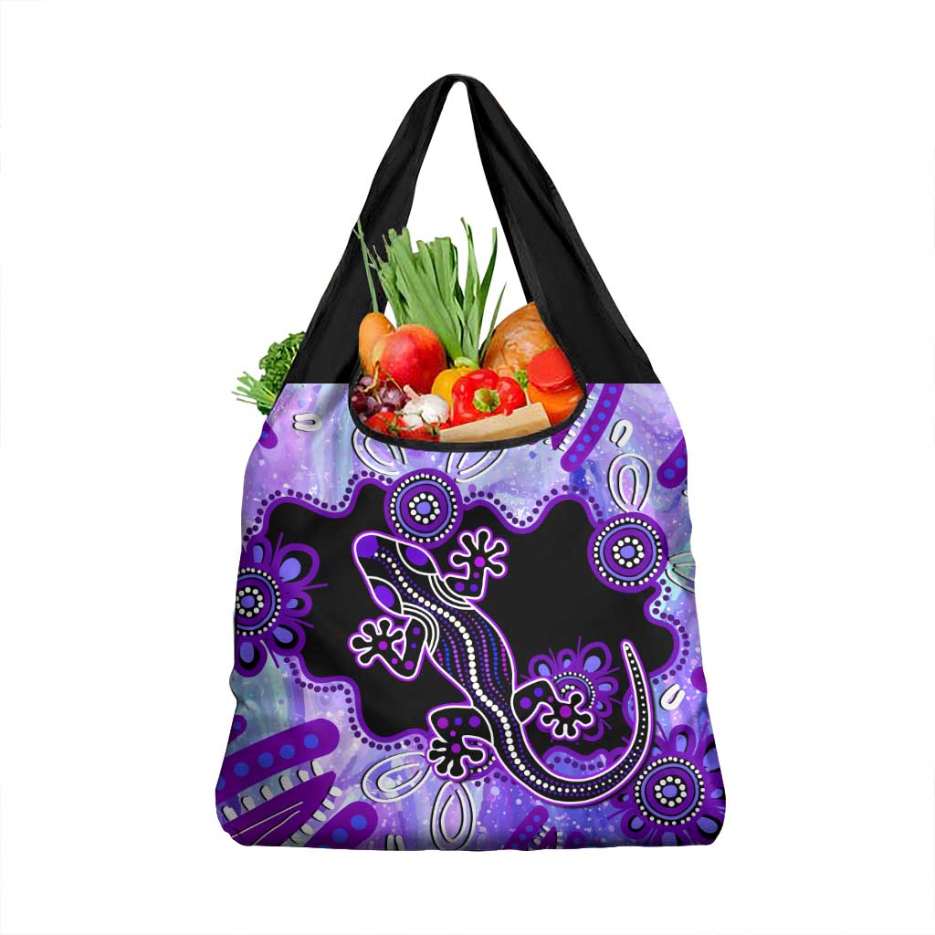 Australia Opal Grocery Bag Aussie Lizard With Aboriginal Art - Purple