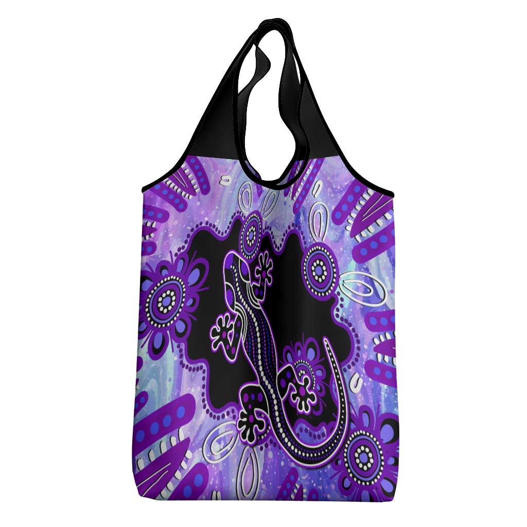 Australia Opal Grocery Bag Aussie Lizard With Aboriginal Art - Purple