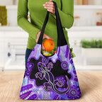 Australia Opal Grocery Bag Aussie Lizard With Aboriginal Art - Purple