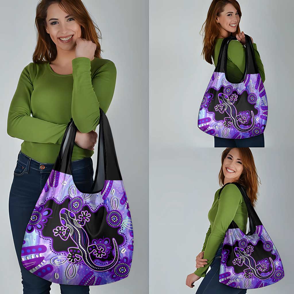 Australia Opal Grocery Bag Aussie Lizard With Aboriginal Art - Purple