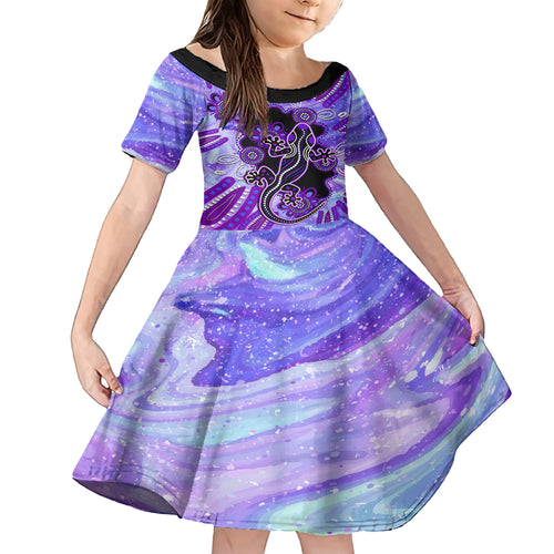 australia-opal-kid-short-sleeve-dress-aussie-lizard-with-aboriginal-art-purple