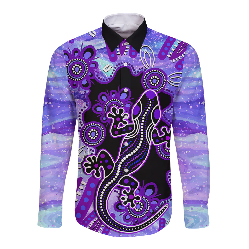australia-opal-long-sleeve-button-shirt-aussie-lizard-with-aboriginal-art-purple