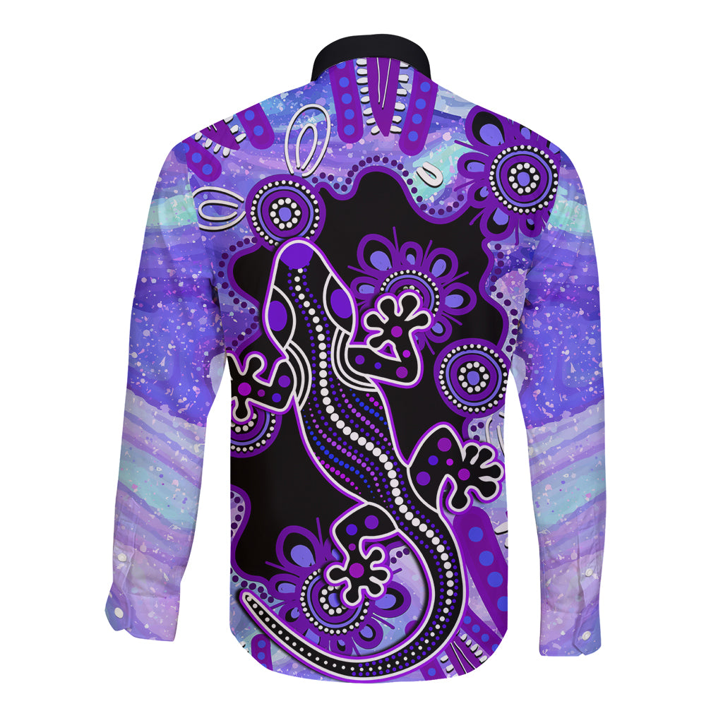 australia-opal-long-sleeve-button-shirt-aussie-lizard-with-aboriginal-art-purple