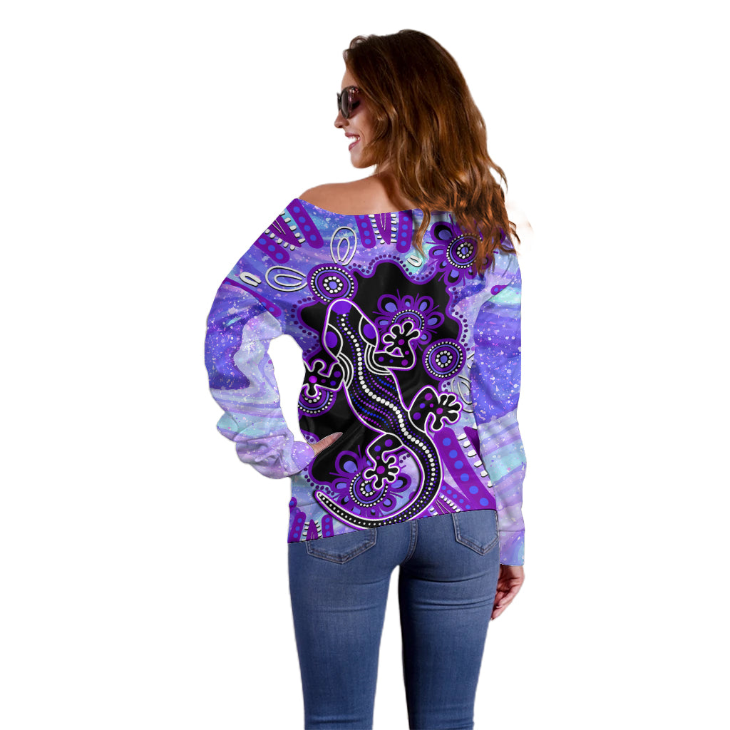 australia-opal-off-shoulder-sweater-aussie-lizard-with-aboriginal-art-purple