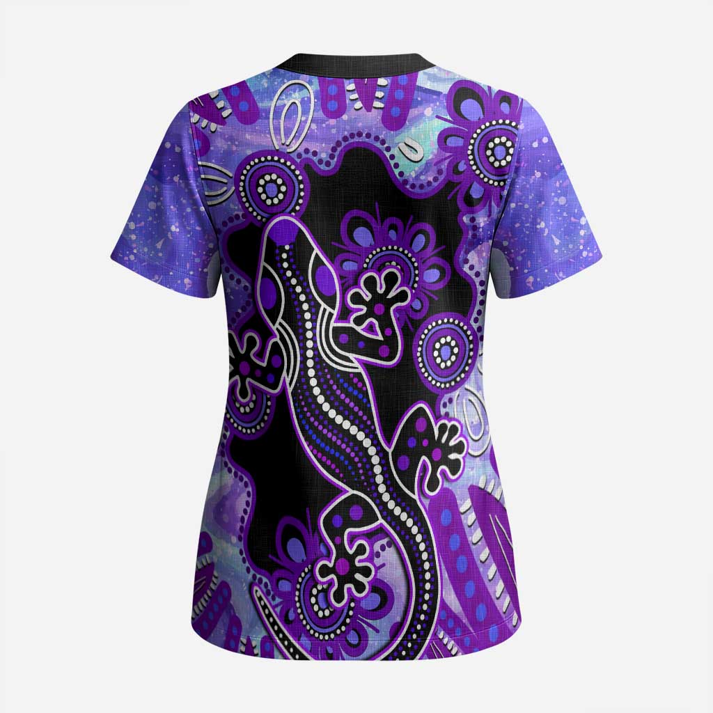 Australia Opal Scrub Top Aussie Lizard With Aboriginal Art - Purple - Aussie Hoodie