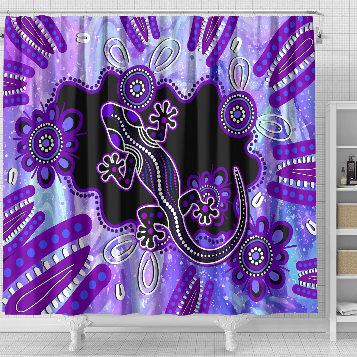australia-opal-shower-curtain-aussie-lizard-with-aboriginal-art-purple