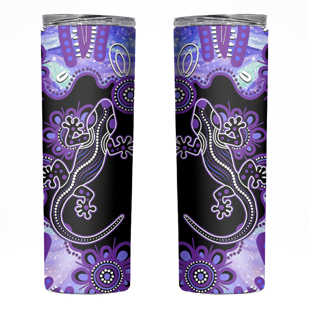 Australia Opal Skinny Tumbler Aussie Lizard With Aboriginal Art - Purple