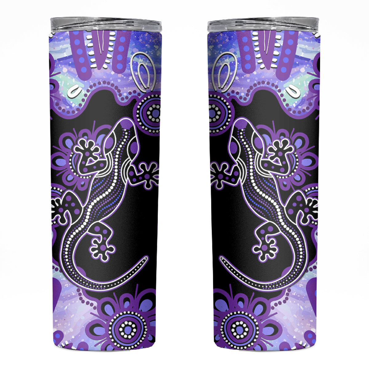 Australia Opal Skinny Tumbler Aussie Lizard With Aboriginal Art - Purple