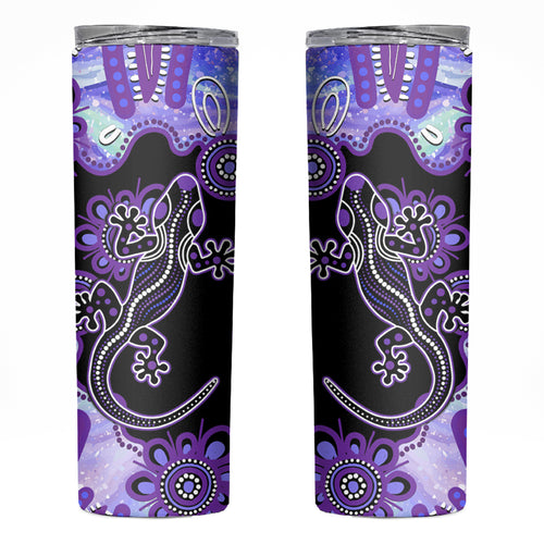 Australia Opal Skinny Tumbler Aussie Lizard With Aboriginal Art - Purple