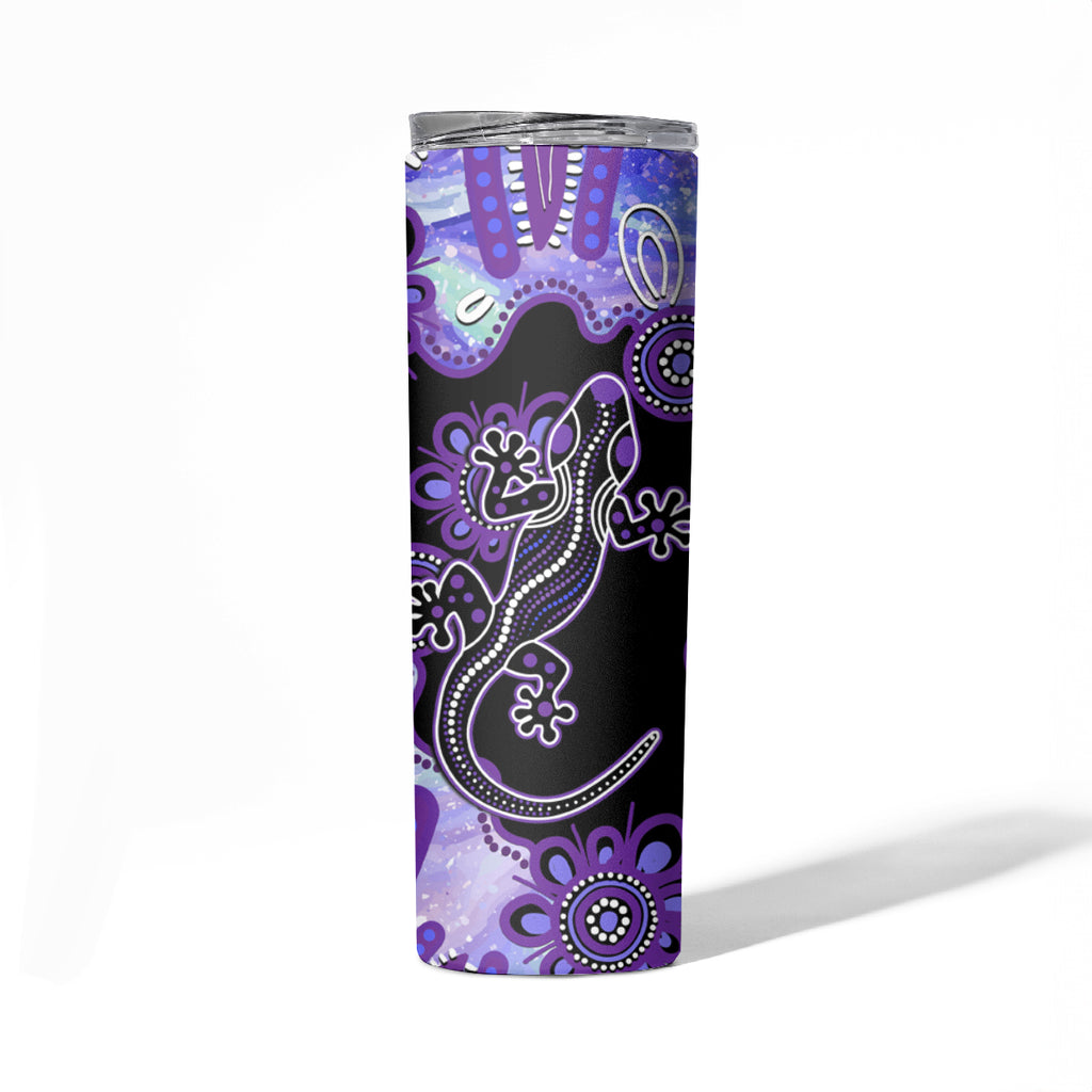 Australia Opal Skinny Tumbler Aussie Lizard With Aboriginal Art - Purple
