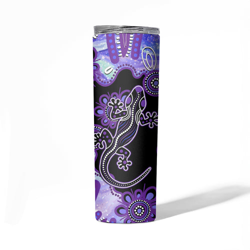 Australia Opal Skinny Tumbler Aussie Lizard With Aboriginal Art - Purple