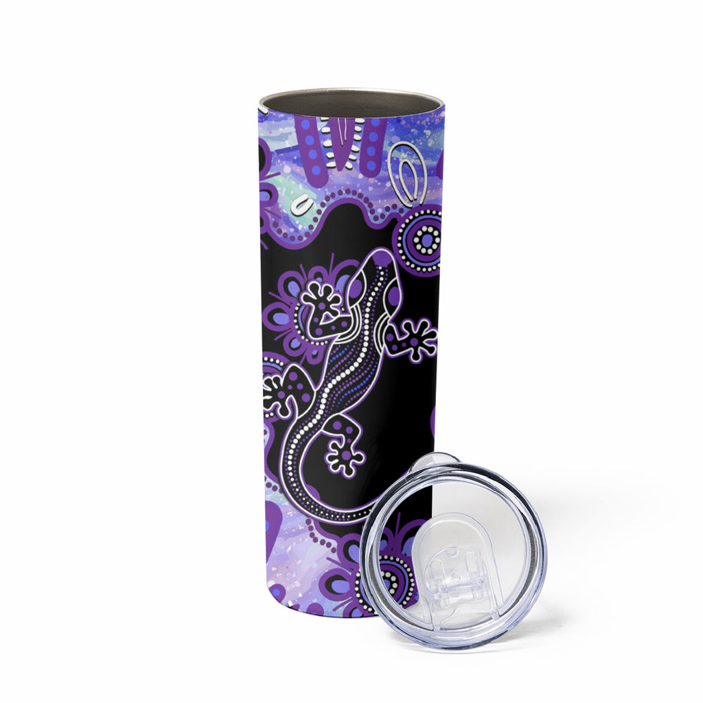 Australia Opal Skinny Tumbler Aussie Lizard With Aboriginal Art - Purple