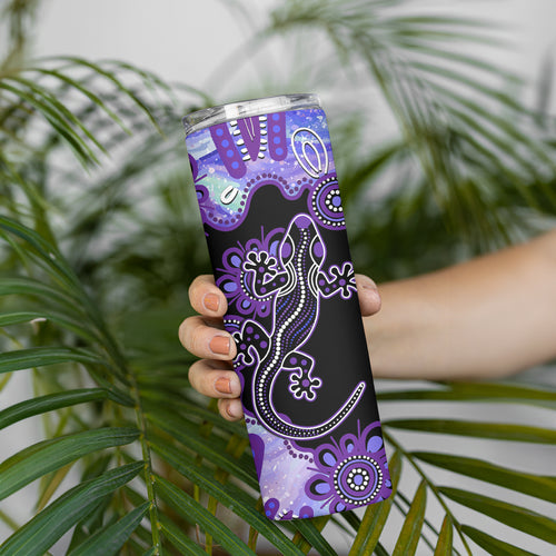 Australia Opal Skinny Tumbler Aussie Lizard With Aboriginal Art - Purple