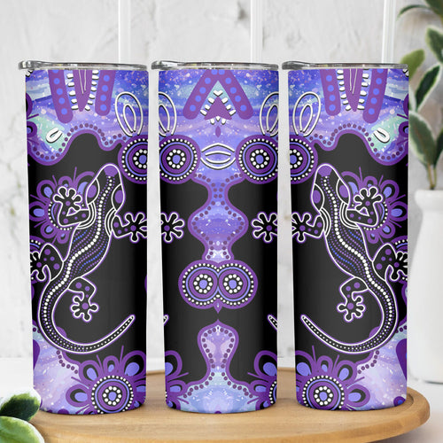 Australia Opal Skinny Tumbler Aussie Lizard With Aboriginal Art - Purple