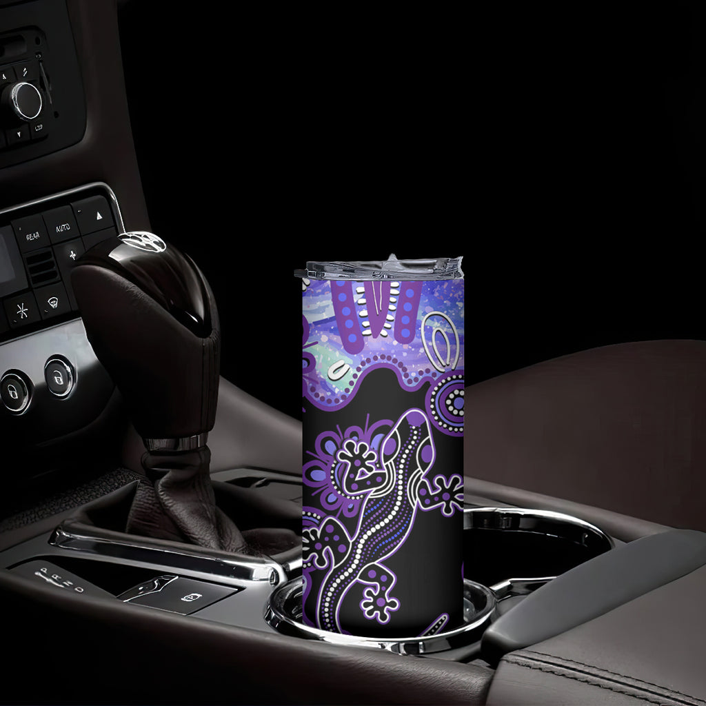 Australia Opal Skinny Tumbler Aussie Lizard With Aboriginal Art - Purple