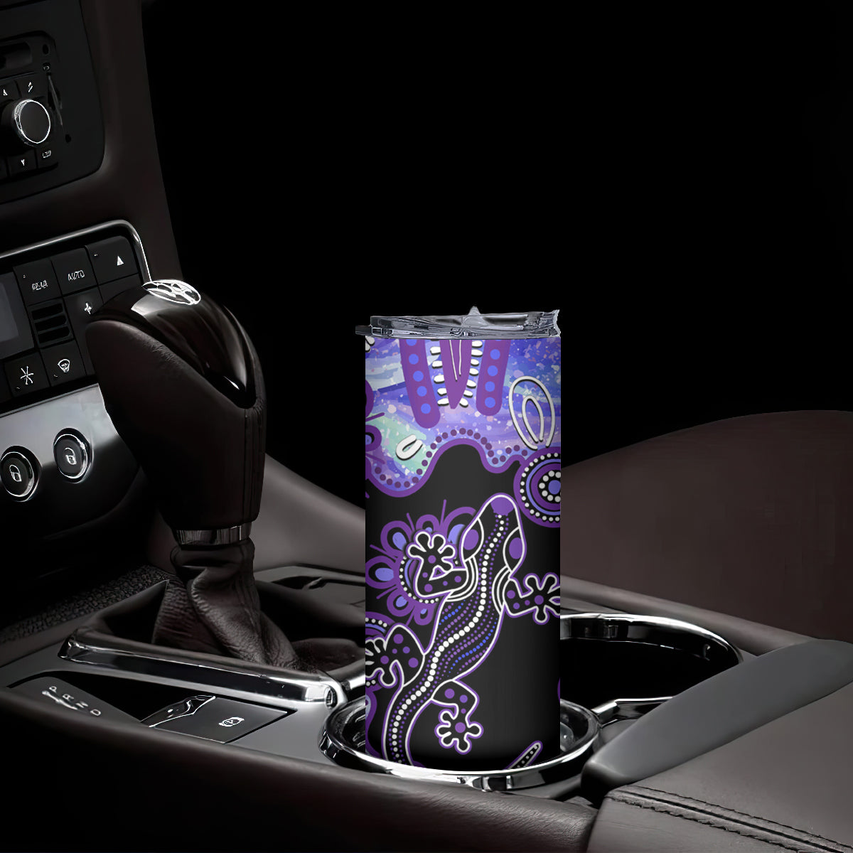 Australia Opal Skinny Tumbler Aussie Lizard With Aboriginal Art - Purple