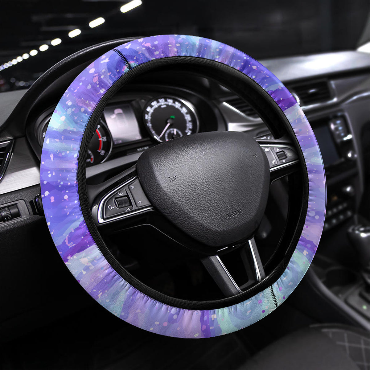 Australia Opal Steering Wheel Cover Aussie Lizard With Aboriginal Art - Purple