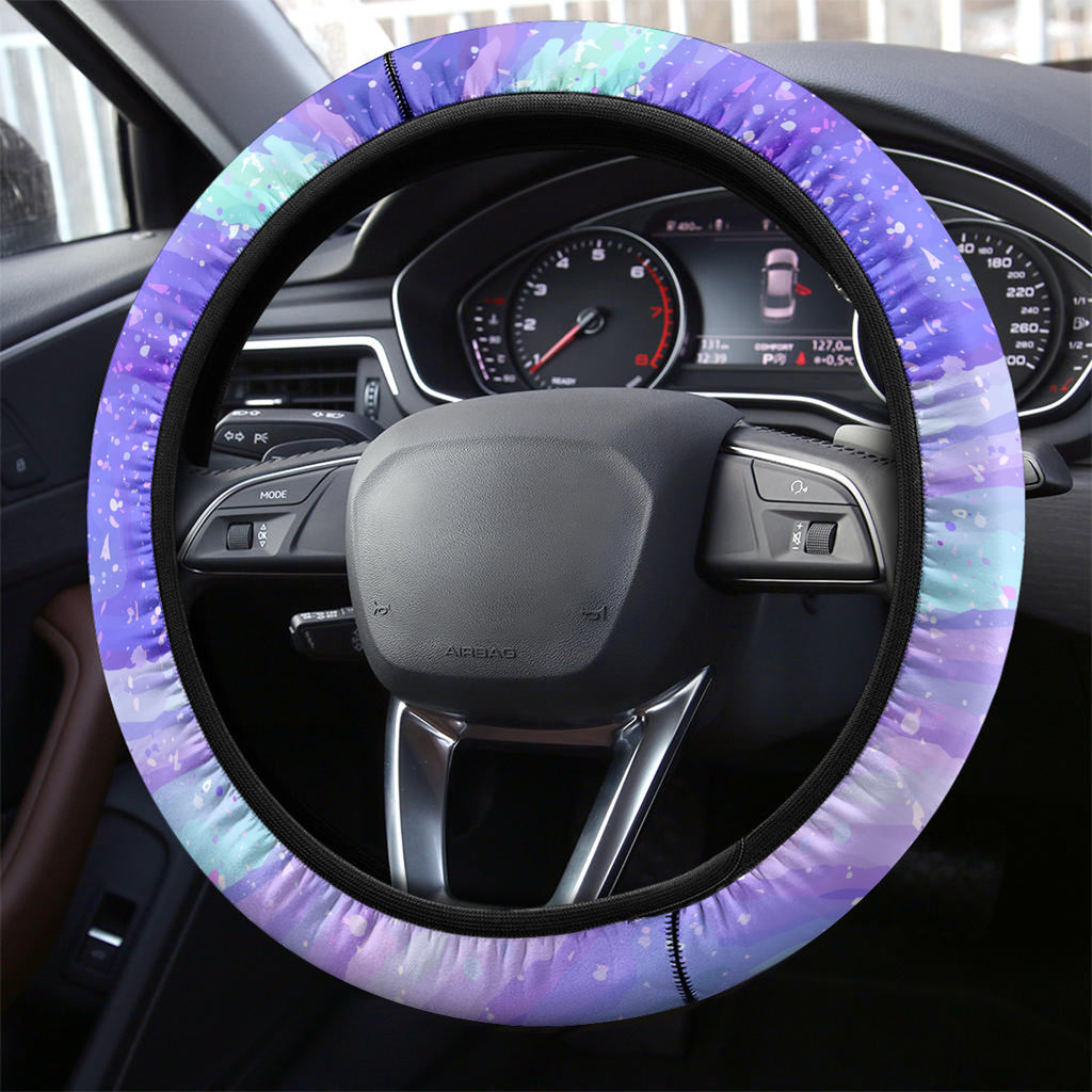 Australia Opal Steering Wheel Cover Aussie Lizard With Aboriginal Art - Purple