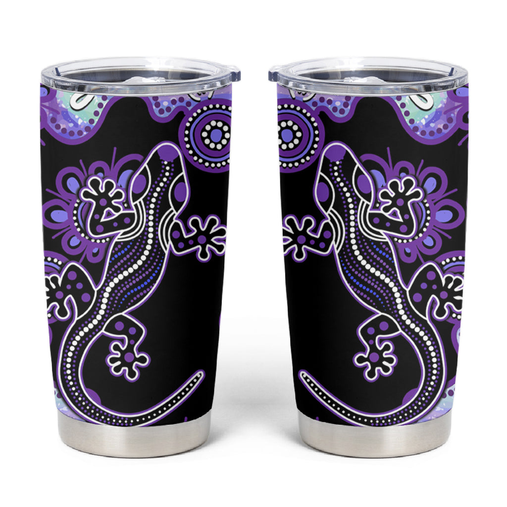 Australia Opal Tumbler Cup Aussie Lizard With Aboriginal Art - Purple