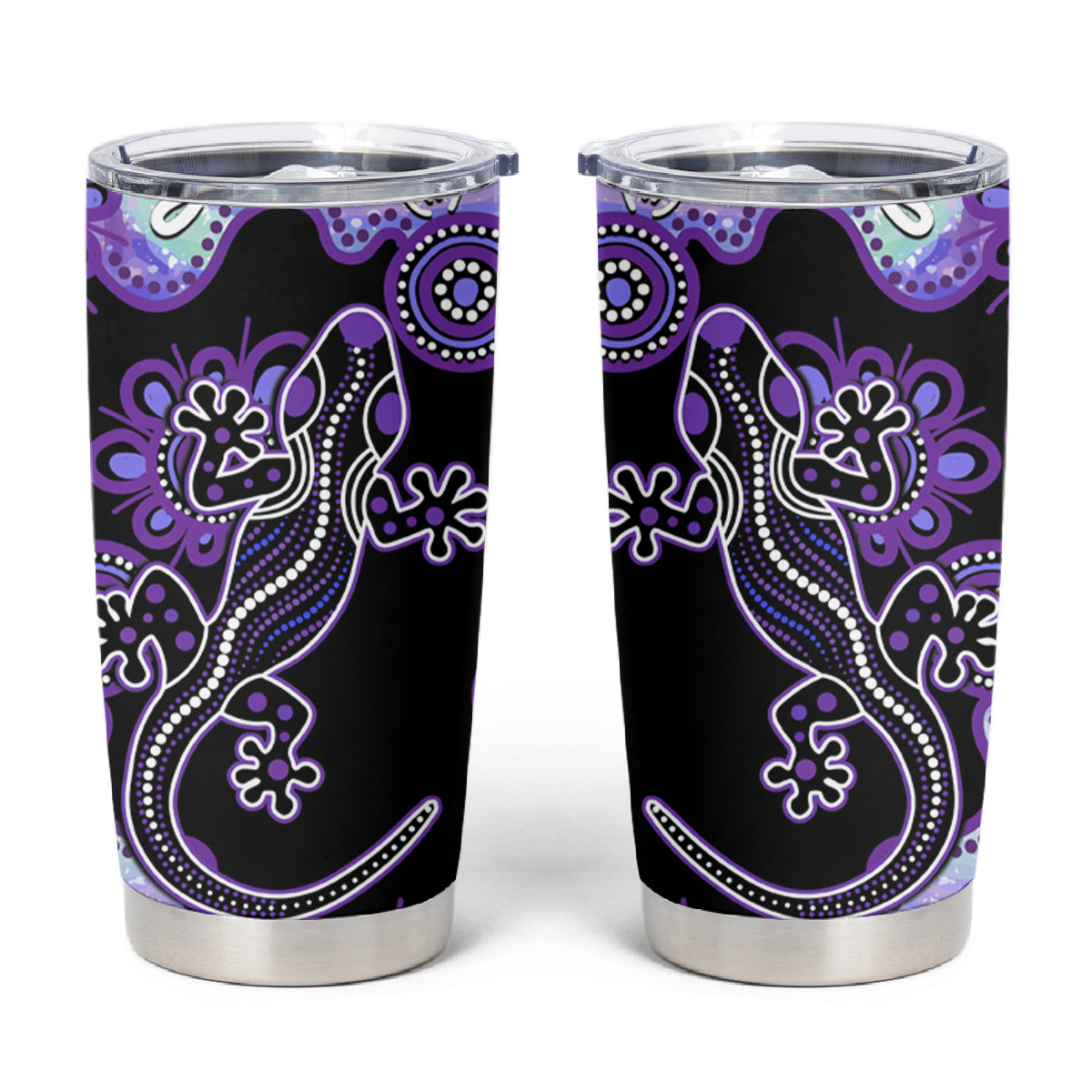 Australia Opal Tumbler Cup Aussie Lizard With Aboriginal Art - Purple