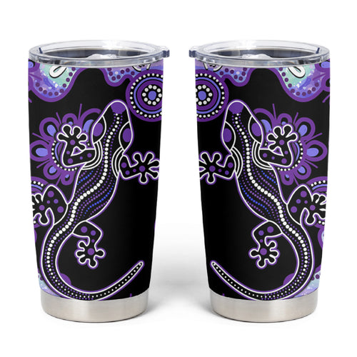 Australia Opal Tumbler Cup Aussie Lizard With Aboriginal Art - Purple