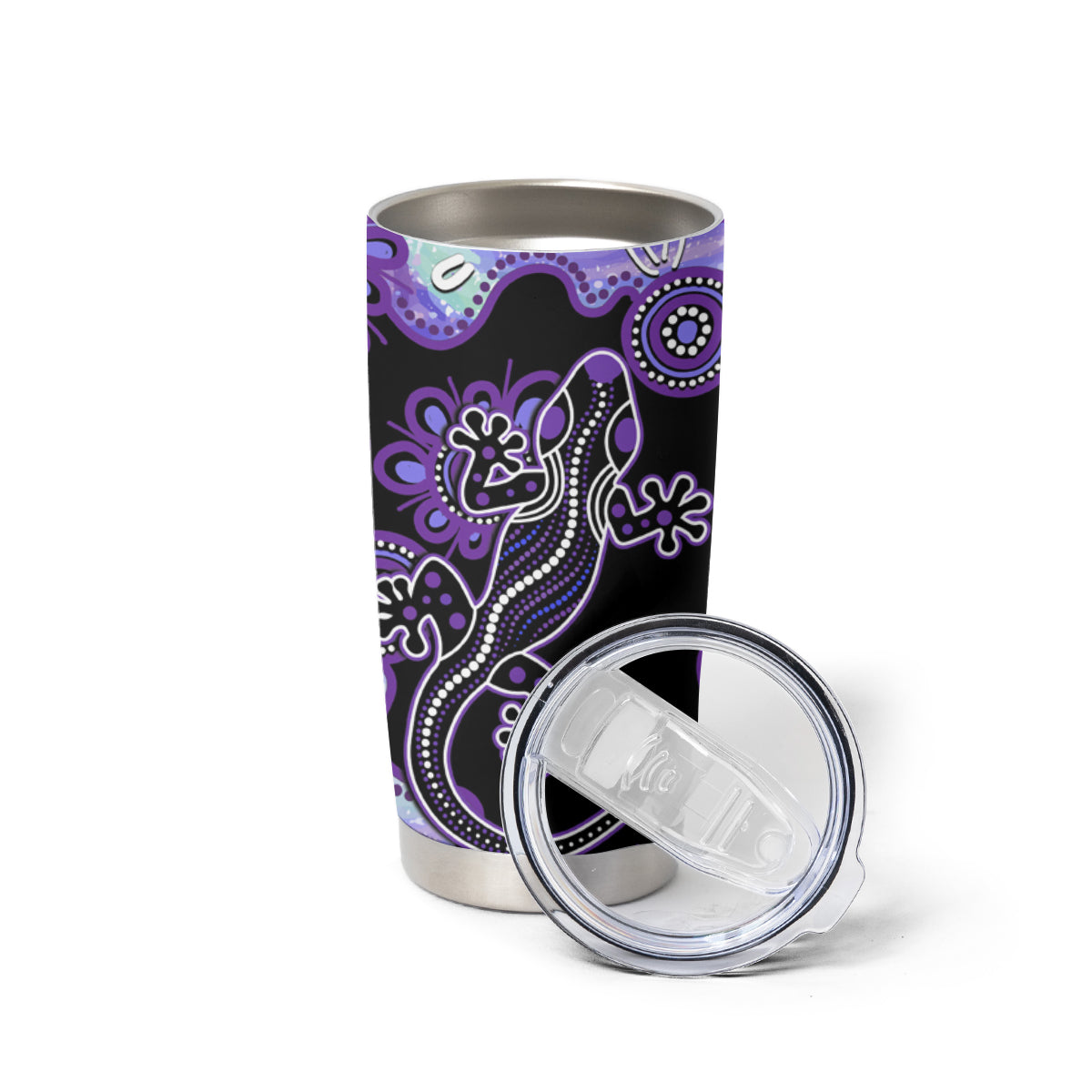 Australia Opal Tumbler Cup Aussie Lizard With Aboriginal Art - Purple