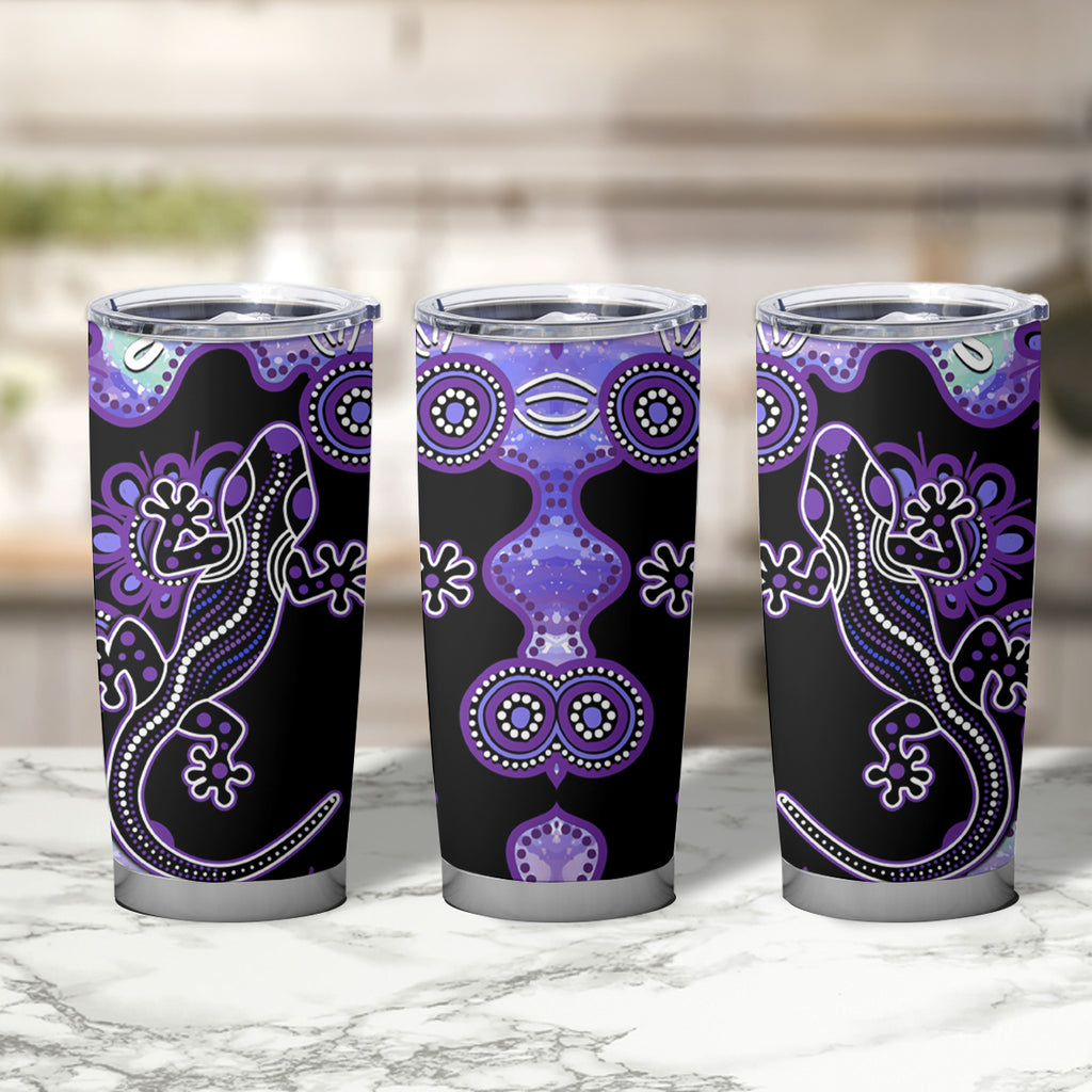 Australia Opal Tumbler Cup Aussie Lizard With Aboriginal Art - Purple