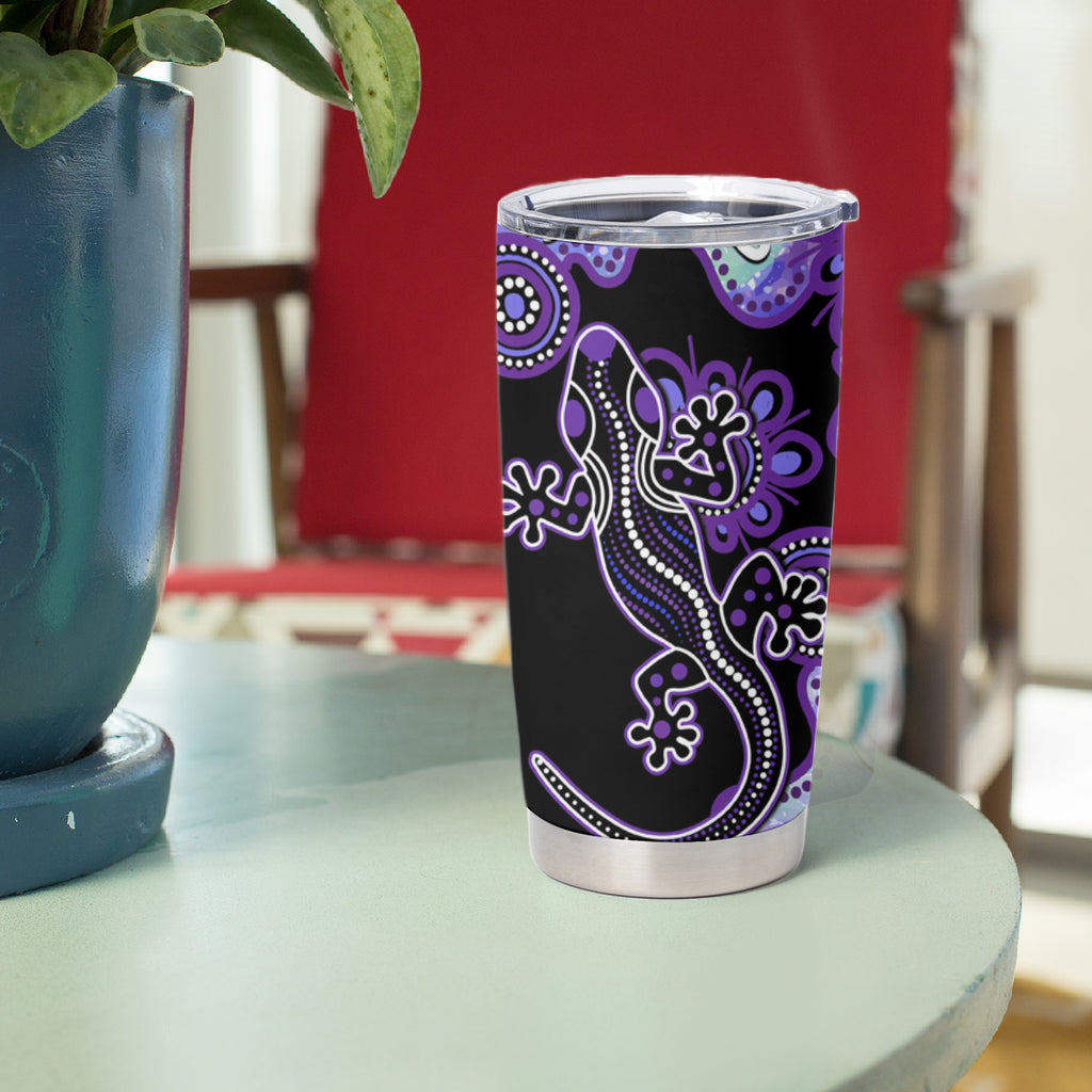 Australia Opal Tumbler Cup Aussie Lizard With Aboriginal Art - Purple