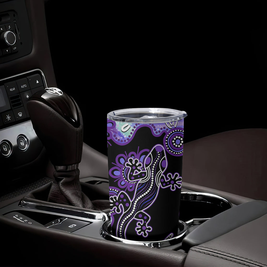 Australia Opal Tumbler Cup Aussie Lizard With Aboriginal Art - Purple