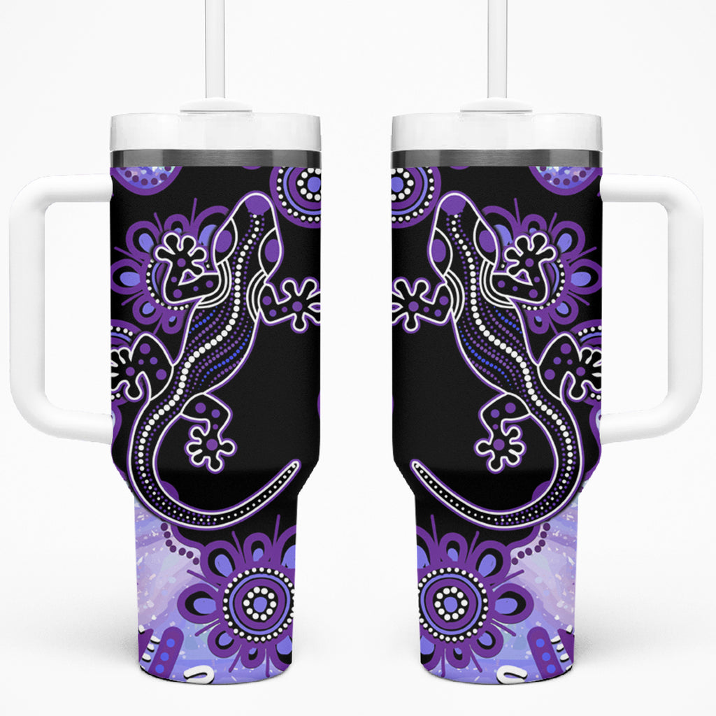 Australia Opal Tumbler With Handle Aussie Lizard With Aboriginal Art - Purple