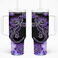 Australia Opal Tumbler With Handle Aussie Lizard With Aboriginal Art - Purple