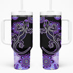 Australia Opal Tumbler With Handle Aussie Lizard With Aboriginal Art - Purple