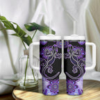 Australia Opal Tumbler With Handle Aussie Lizard With Aboriginal Art - Purple