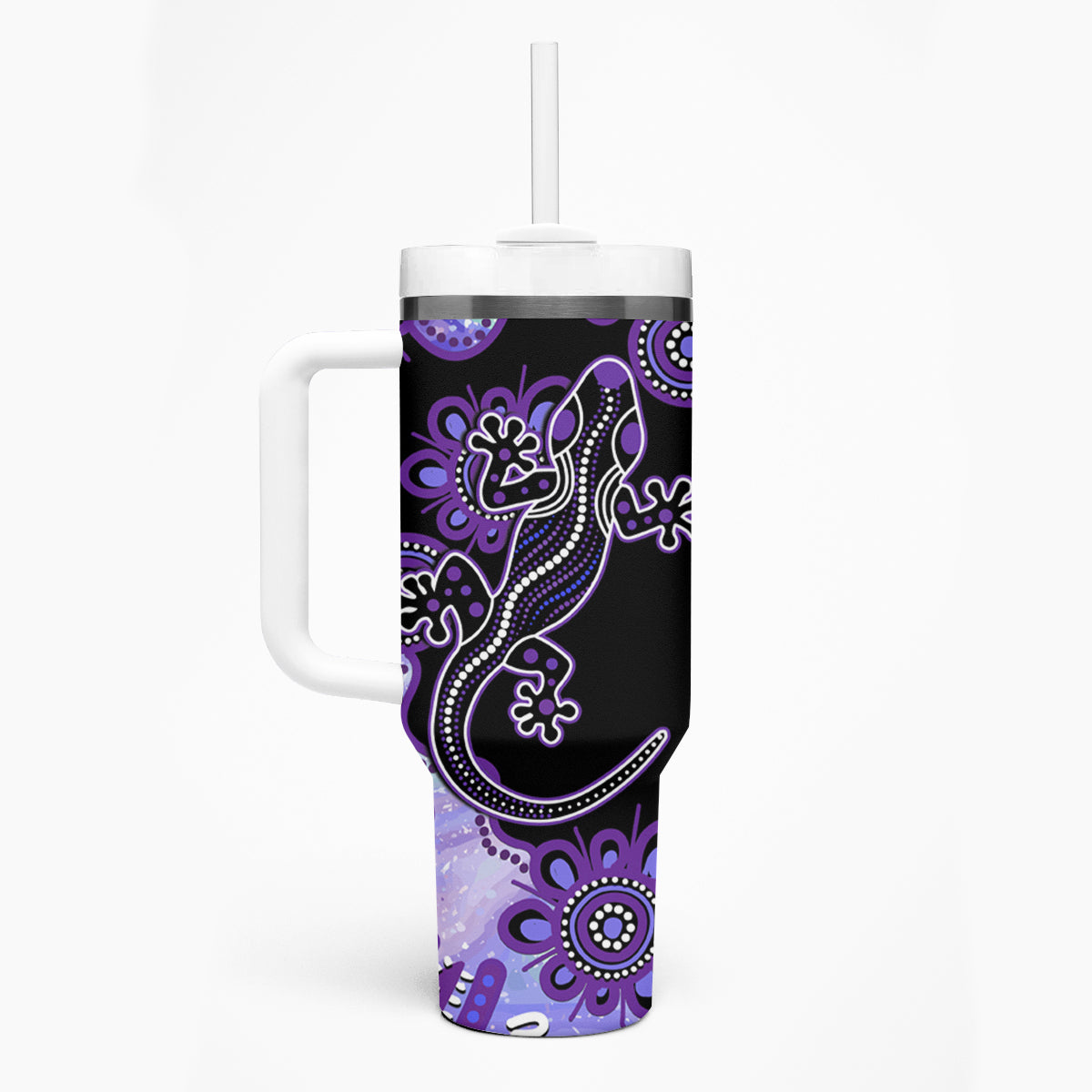 Australia Opal Tumbler With Handle Aussie Lizard With Aboriginal Art - Purple