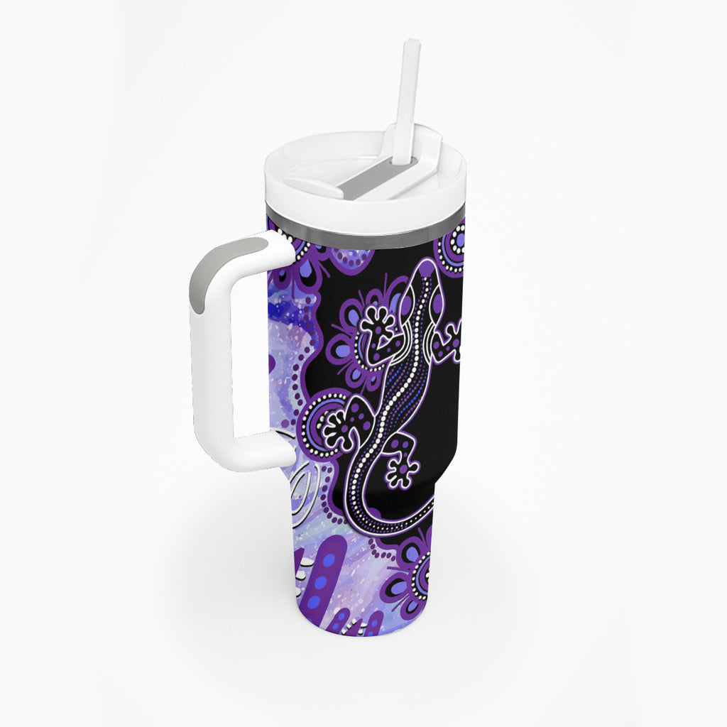 Australia Opal Tumbler With Handle Aussie Lizard With Aboriginal Art - Purple