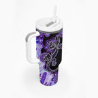 Australia Opal Tumbler With Handle Aussie Lizard With Aboriginal Art - Purple
