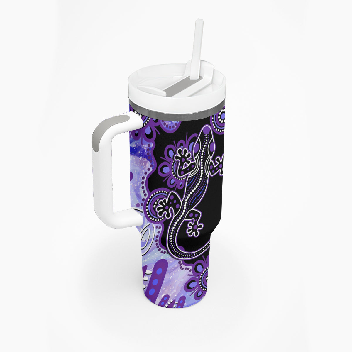 Australia Opal Tumbler With Handle Aussie Lizard With Aboriginal Art - Purple