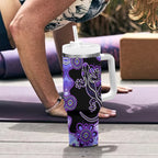 Australia Opal Tumbler With Handle Aussie Lizard With Aboriginal Art - Purple